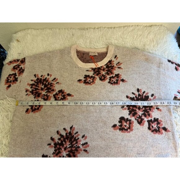 Knox Rose Womens Boho Floral Pullover Knit Crewneck Sweater Size XL Cream Mauve - Picture 4 of 6